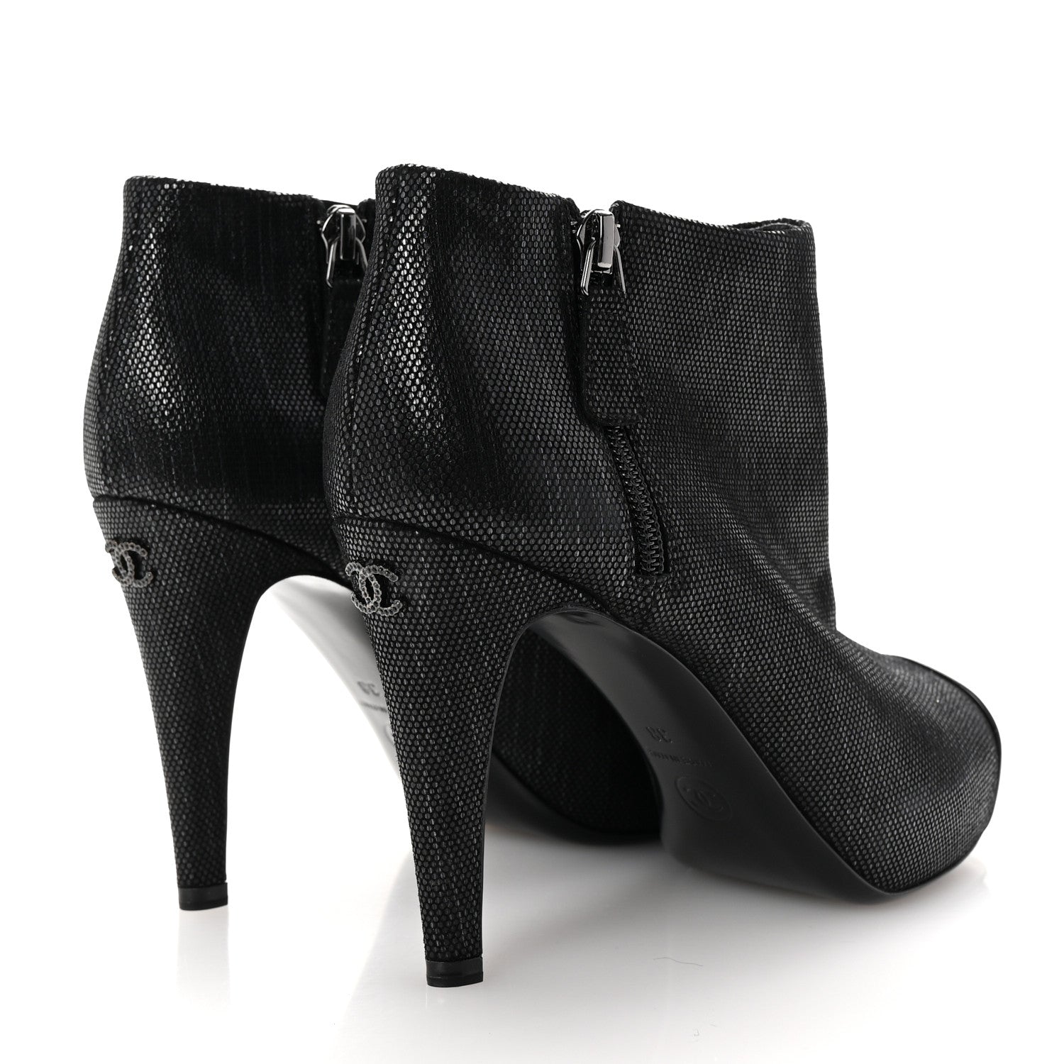 Chanel Metallic Tweed Patent Cap Toe CC Ankle Booties 38 Black 5 of 9