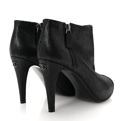 Chanel Metallic Tweed Patent Cap Toe CC Ankle Booties 38 Black 5 of 9