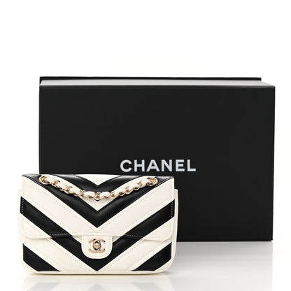 Chanel Lambskin Chevron Stitched Flap White Black 12 of 12
