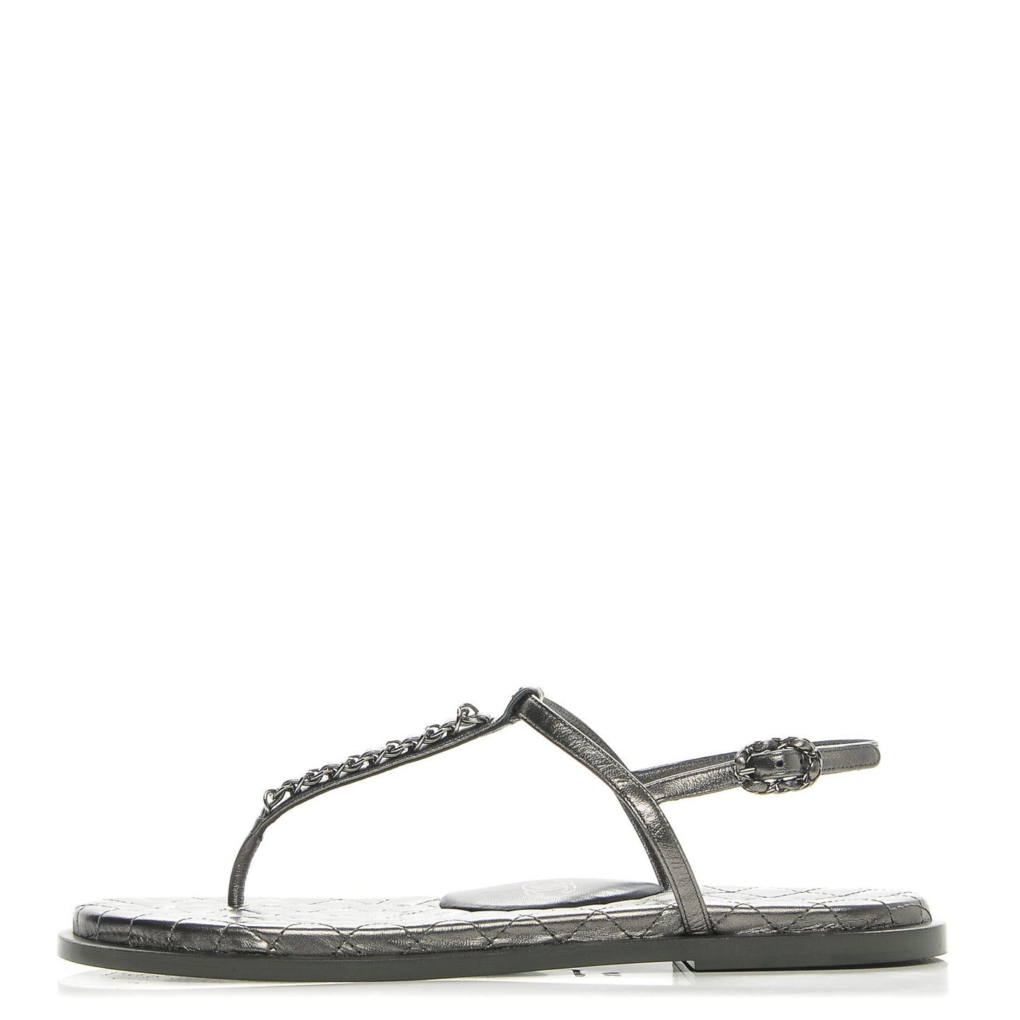 Iridescent Lambskin Chain Thong Sandals 41 Dark Silver