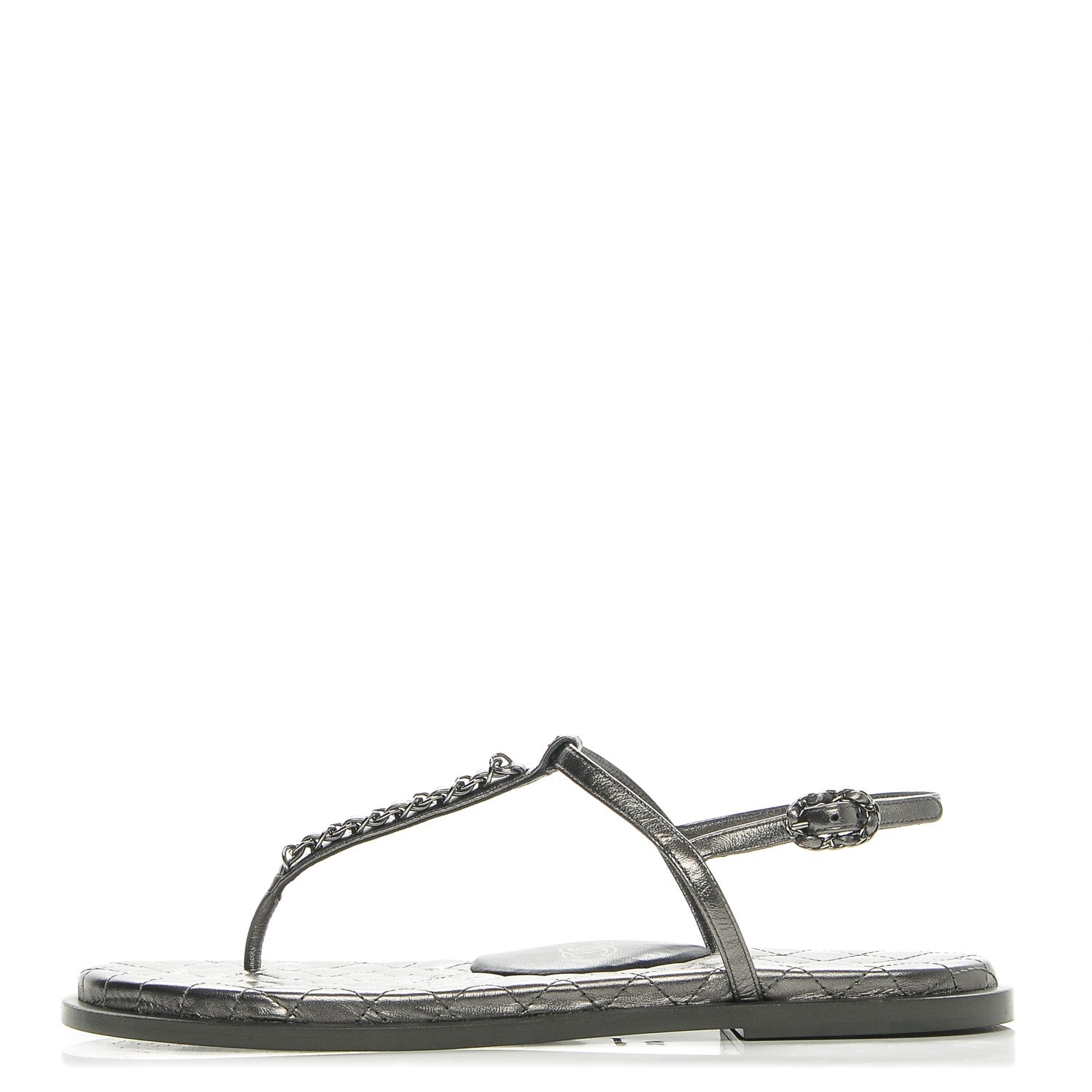Chanel Iridescent Lambskin Chain Thong Sandals 41 Dark Silver 1 of 8