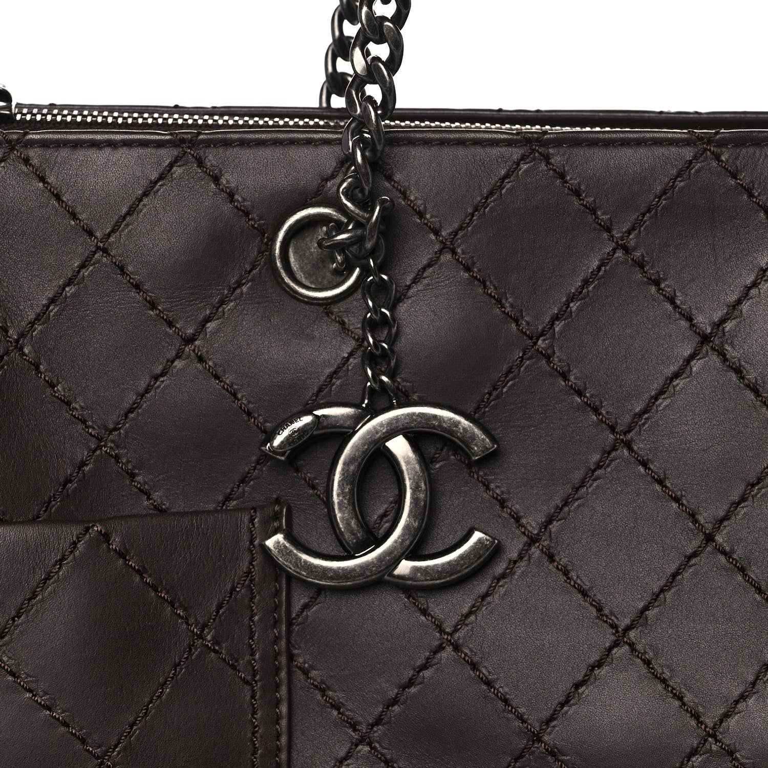 Chanel Calfskin Stitched CC Pocket Shopping Tote Dark Brown 10 of 10