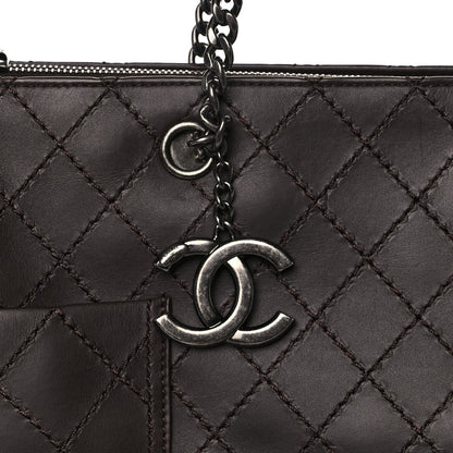 Chanel Calfskin Stitched CC Pocket Shopping Tote Dark Brown 10 of 10