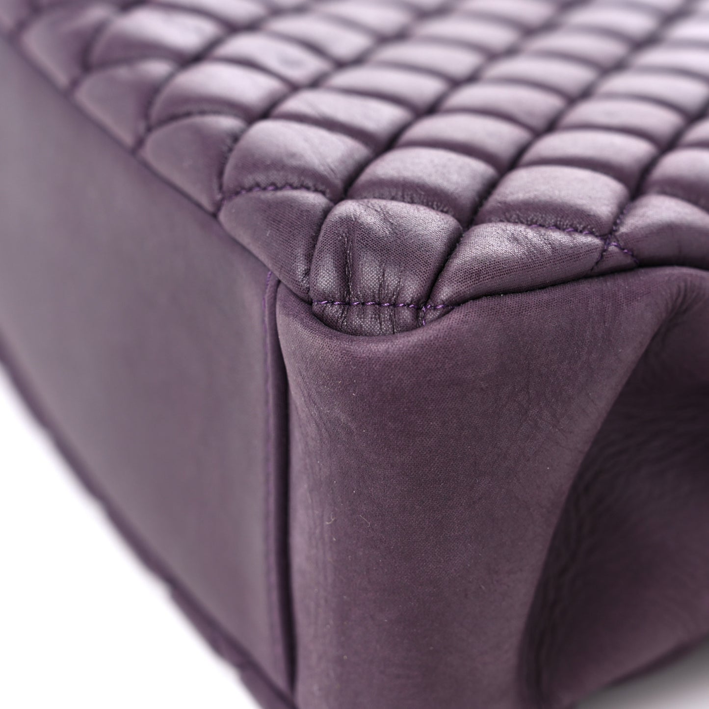 Iridescent Calfskin New Bubble Quilt Small Tote Plum
