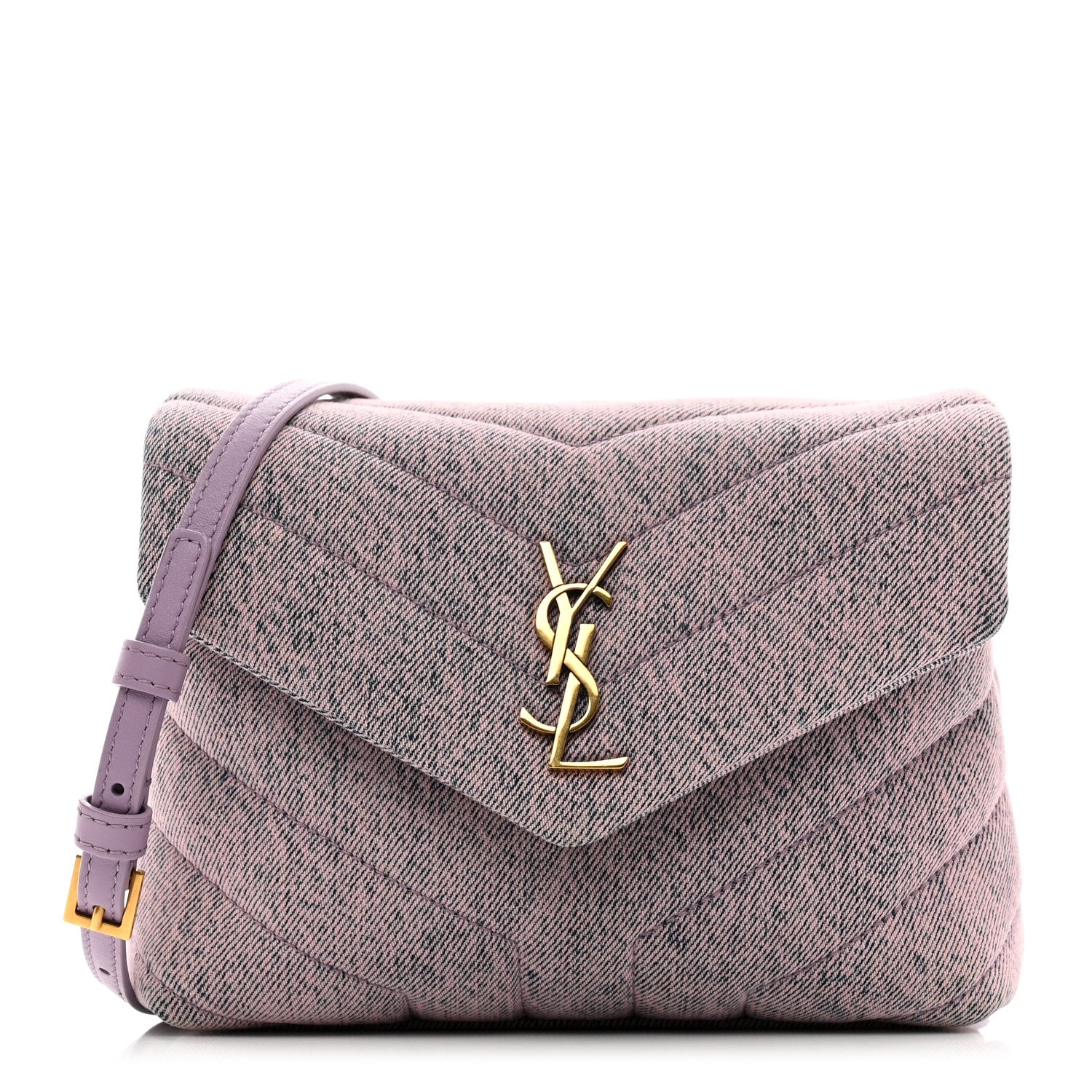 Saint Laurent Denim Y Quilted Monogram Toy Loulou Crossbody Bag Bleached Lilac 1 of 11