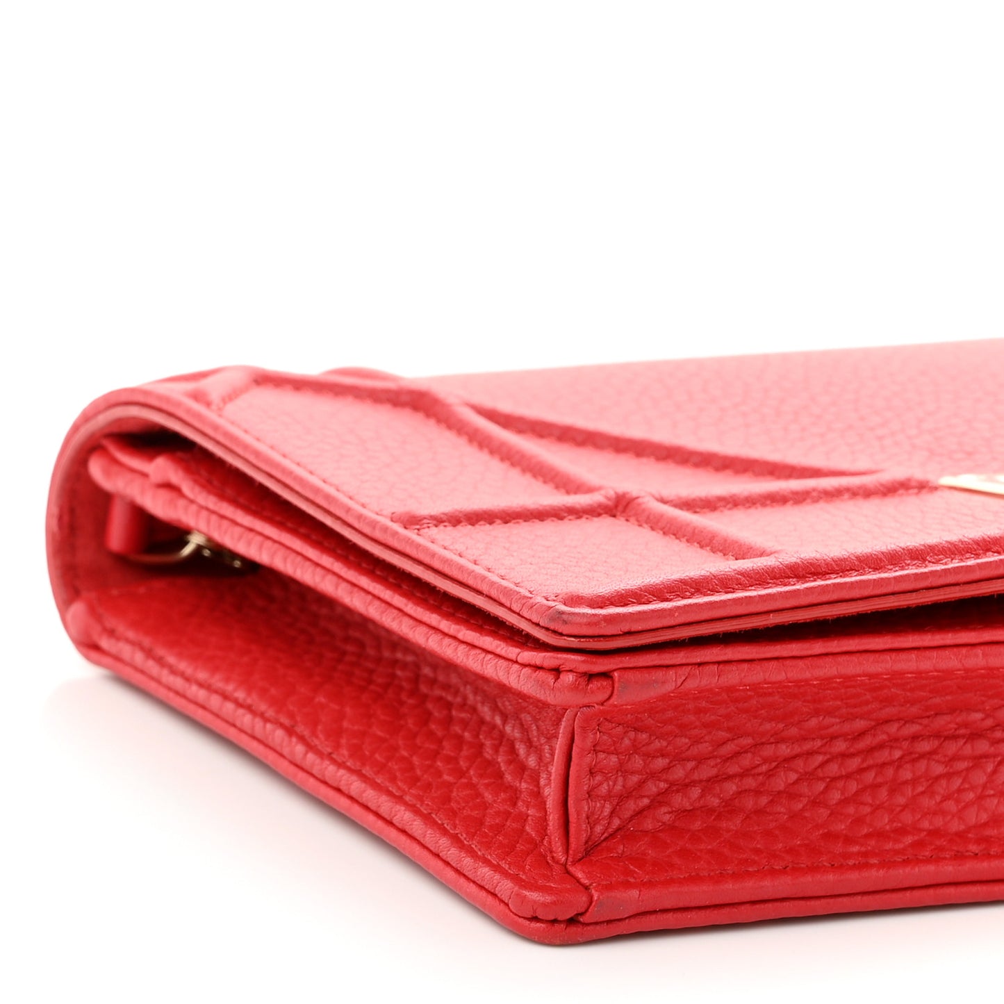 Grained Calfskin Diorama Wallet on Chain Pouch Rouge Vif