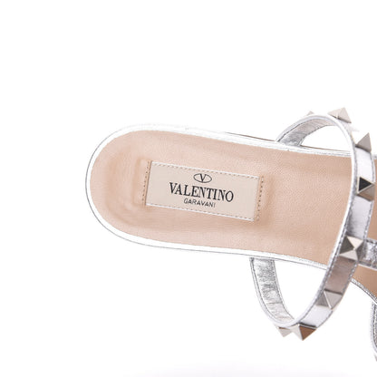 Valentino Garavani Metallic Nappa Rockstud Caged Flat Slide Sandals 38 Silver 7 of 9