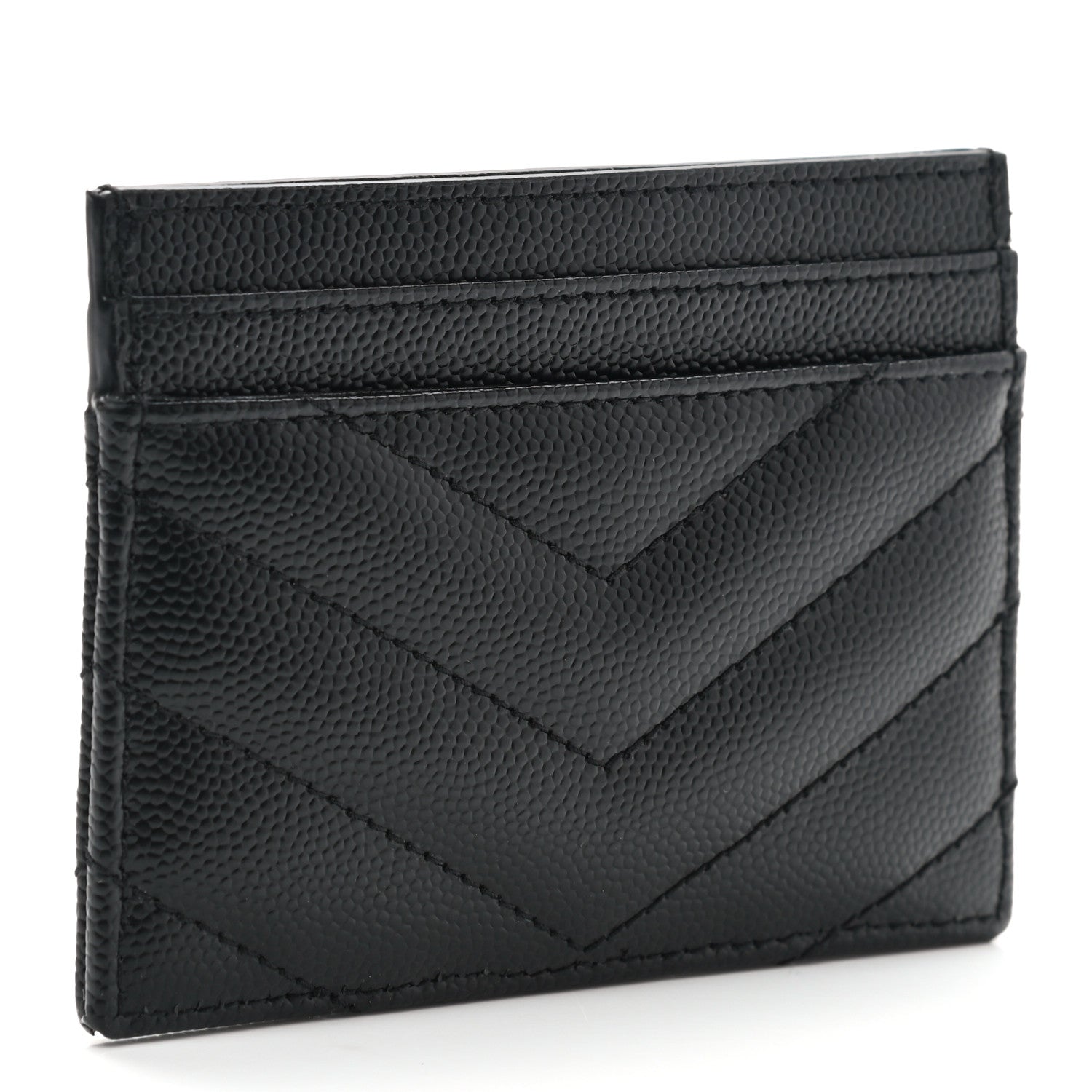 Saint Laurent Grain De Poudre Matelasse Chevron Monogram Credit Card Case Black 3 of 8