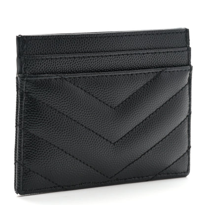 Saint Laurent Grain De Poudre Matelasse Chevron Monogram Credit Card Case Black 3 of 8