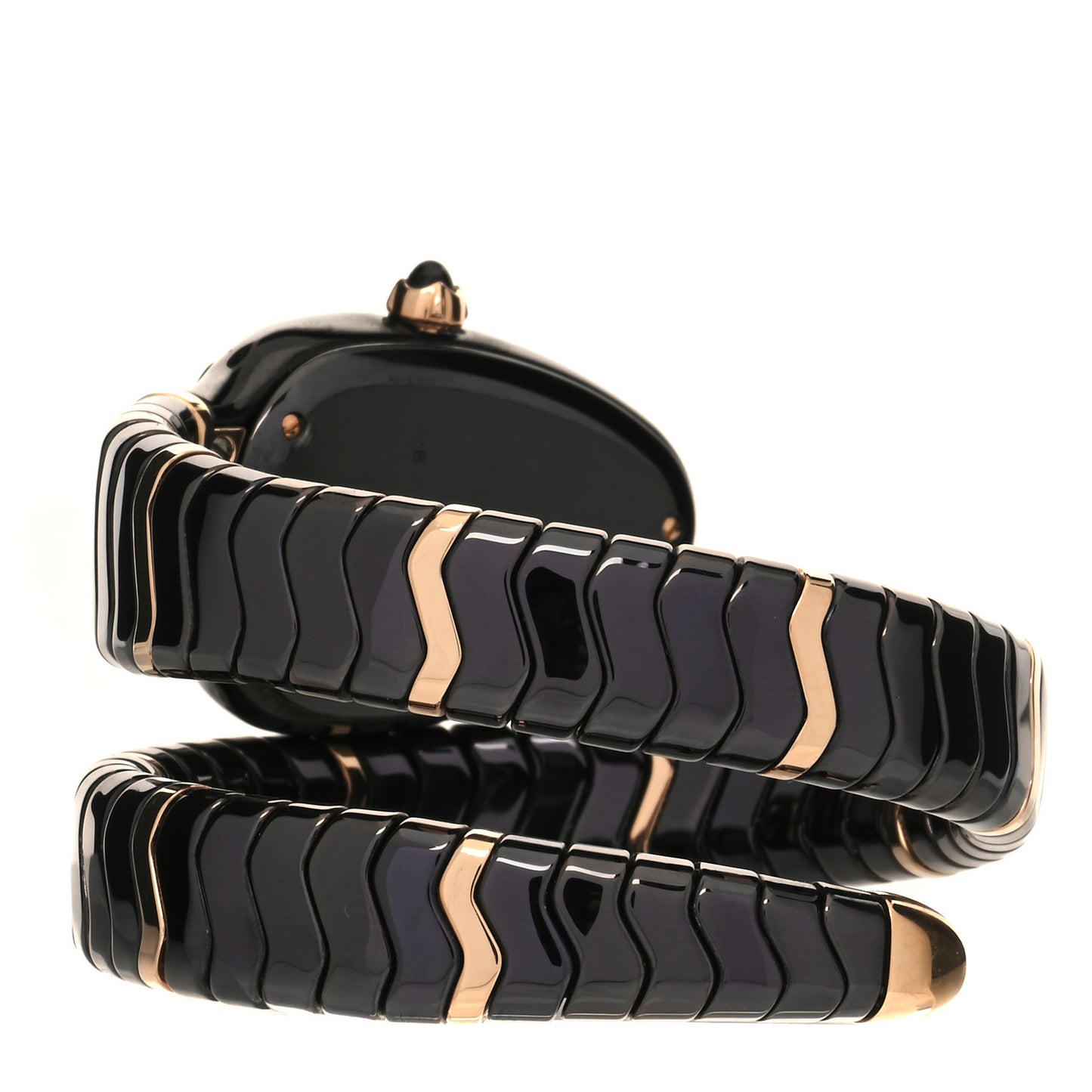 18K Rose Gold Ceramic Diamond Bezel 35mm Serpenti Tubogas Quartz Watch Black