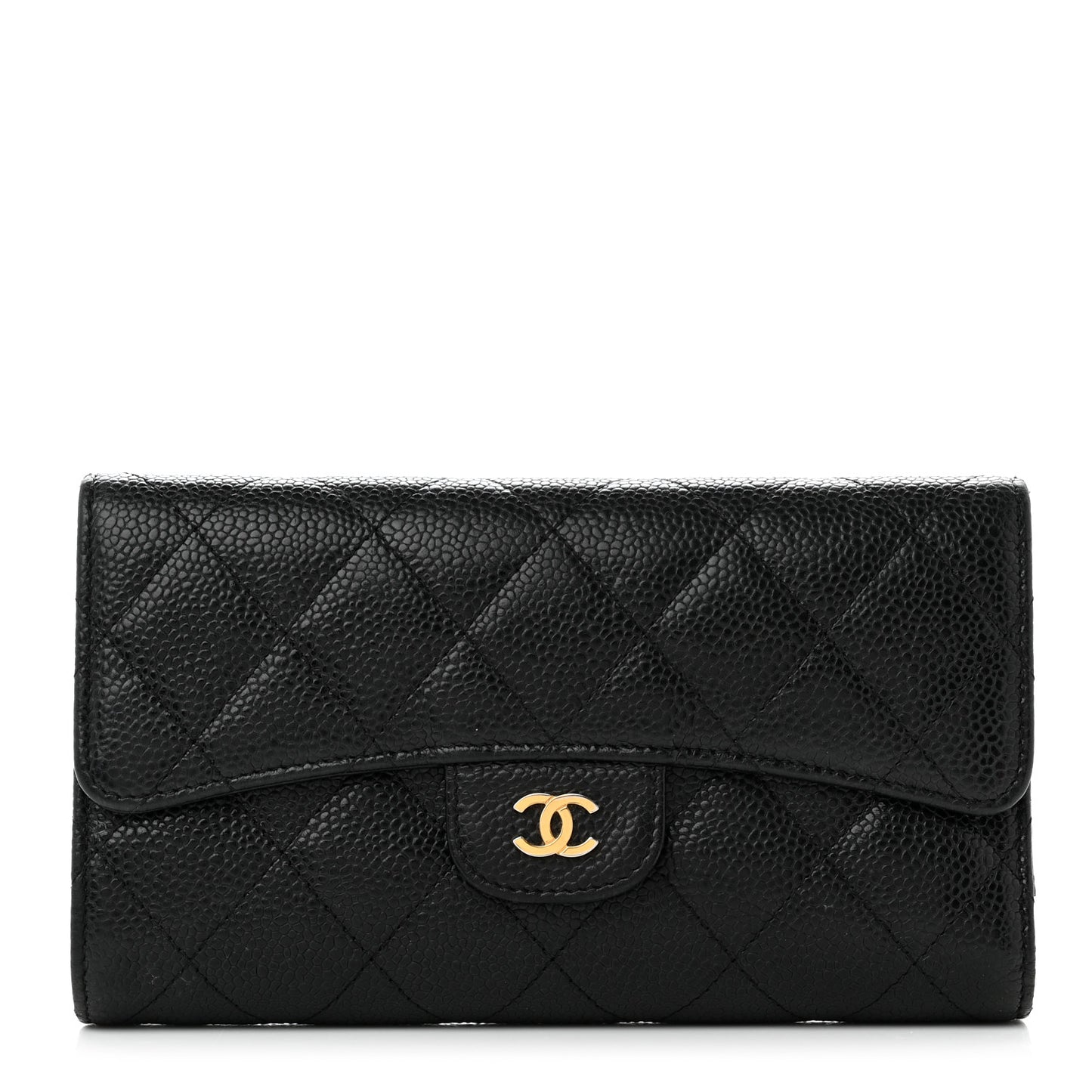 Caviar Quilted Long Flap Wallet Black