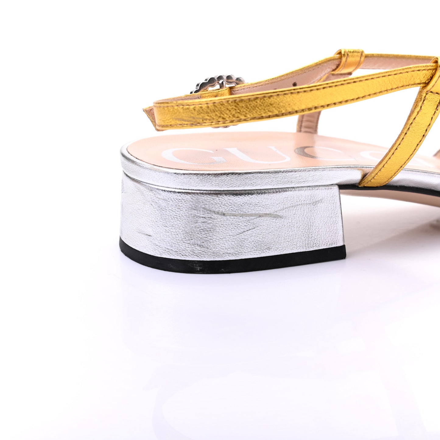 Metallic Nappa Crystal Zephyra Slingback Low Heel Sandals 38 Silver Gold