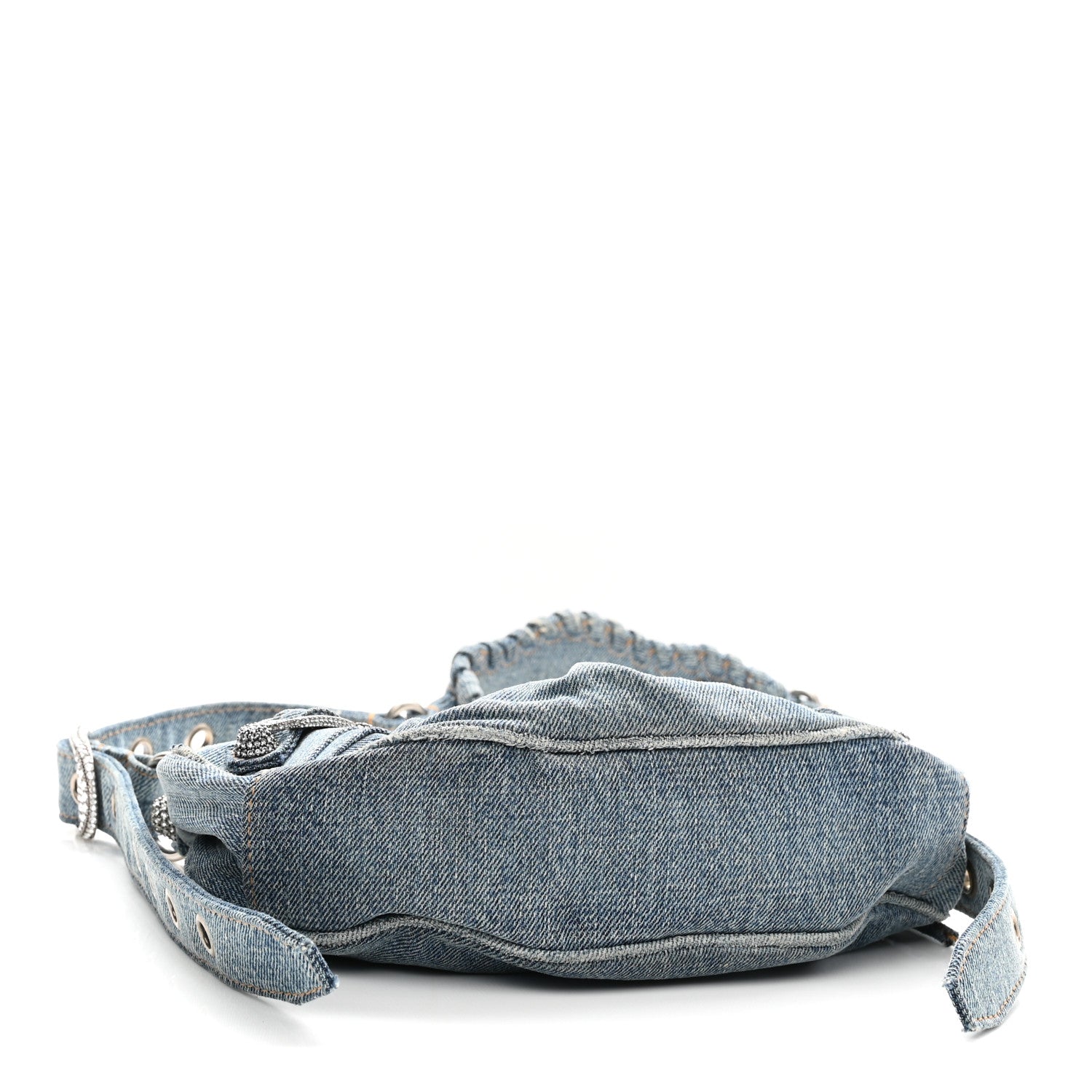 Balenciaga Washed Frayed Denim Crystal Le Cagole Shoulder Bag XS Blue 5 of 11