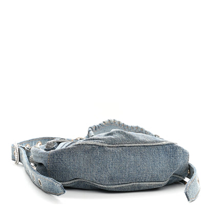 Balenciaga Washed Frayed Denim Crystal Le Cagole Shoulder Bag XS Blue 5 of 11
