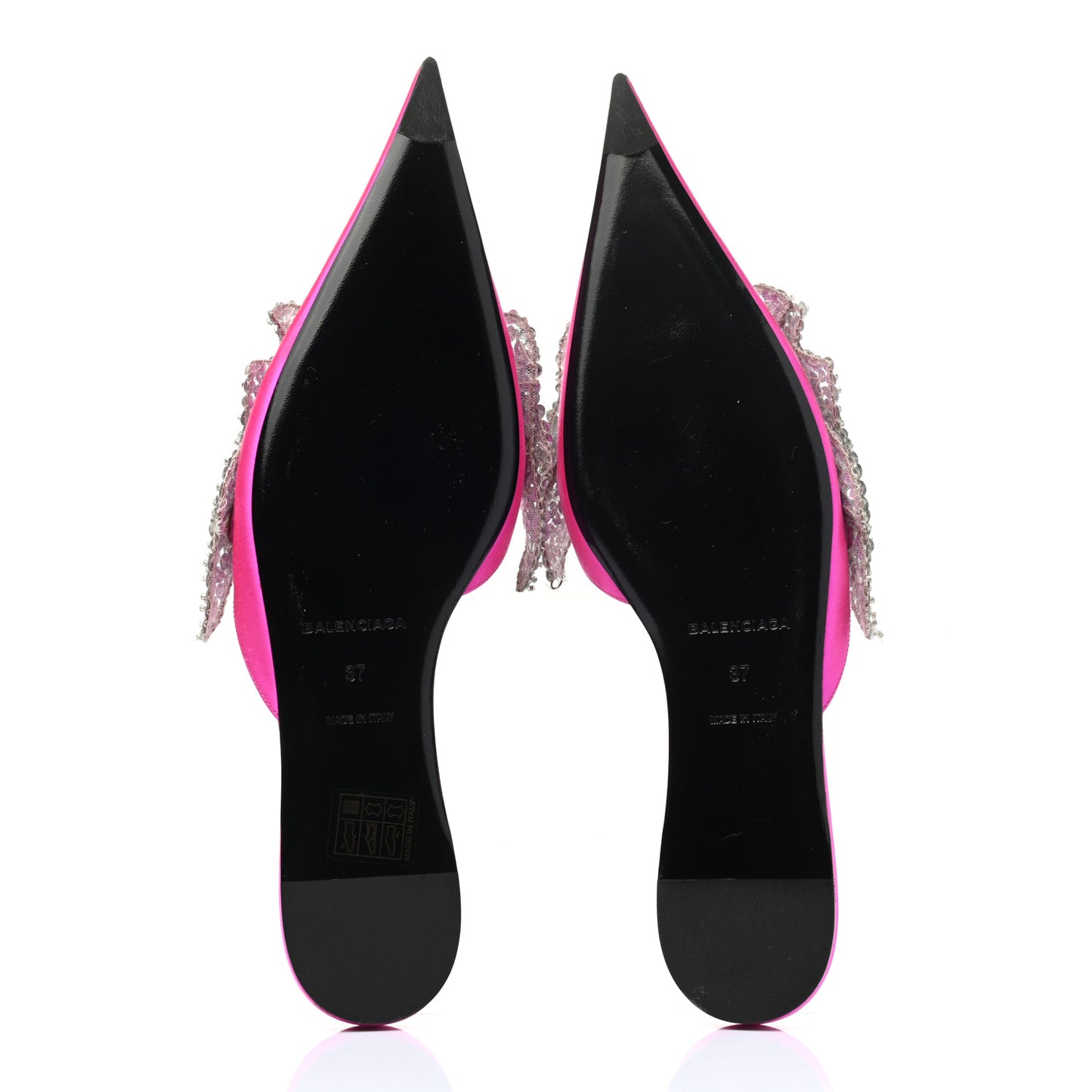 Satin Sequin Embellished Slash Slippers 37 Fuchsia