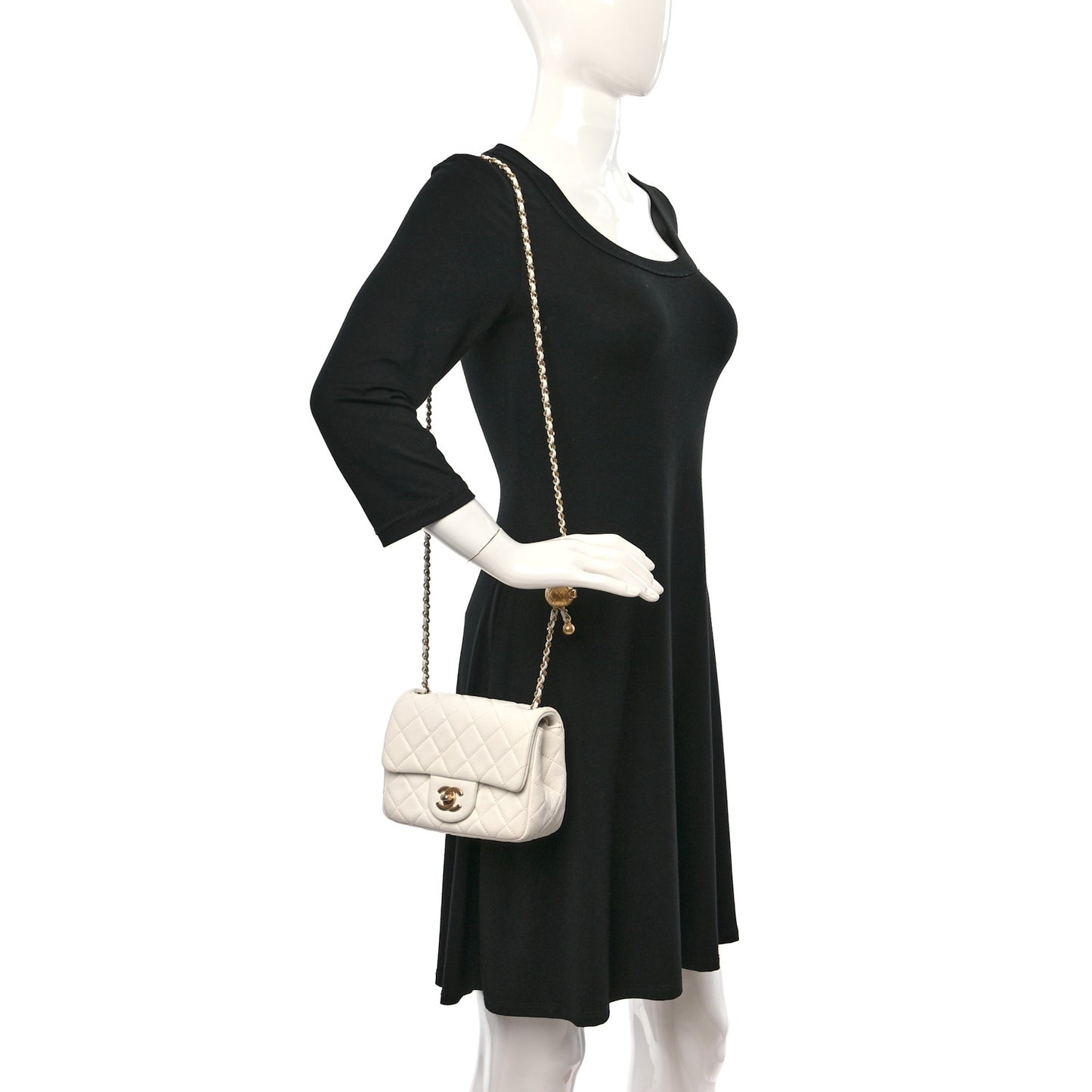 Lambskin Quilted Mini Pearl Crush Flap White