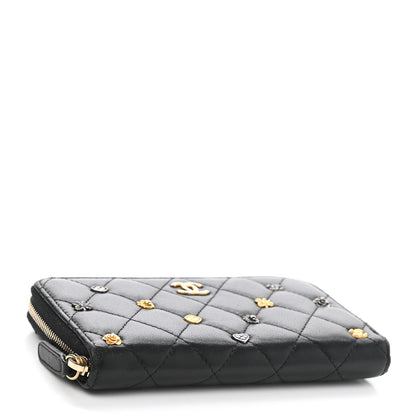 Chanel Lambskin Quilted Small Lucky Charms Zip Around Wallet Black 4 of 8