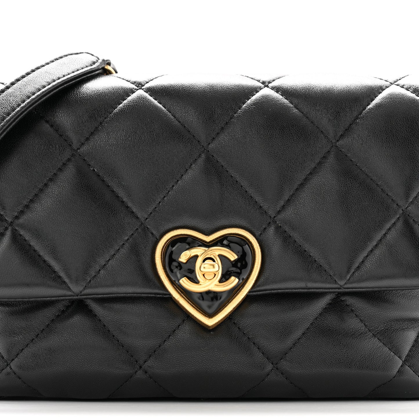 Lambskin Plexiglass Quilted Coco Love Flap Black