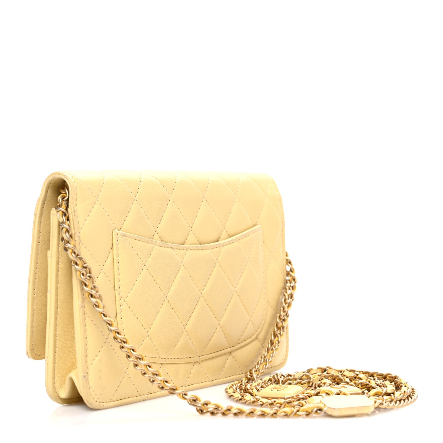 Chanel Lambskin Quilted Enamel Wallet On Chain WOC Yellow 3 of 12
