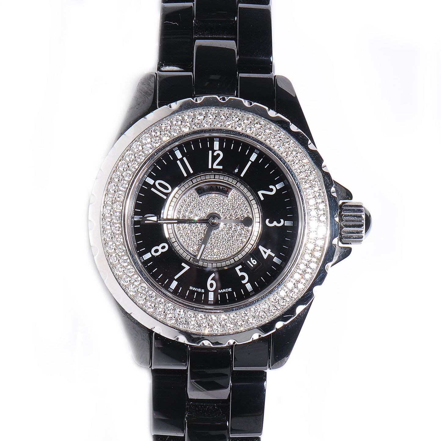 Stainless Steel Ceramic Diamond Pave Bezel Dial 33mm J12 Quartz Watch Black