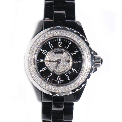 Chanel Stainless Steel Ceramic Diamond Pave Bezel Dial 33mm J12 Quartz Watch Black 1 of 6