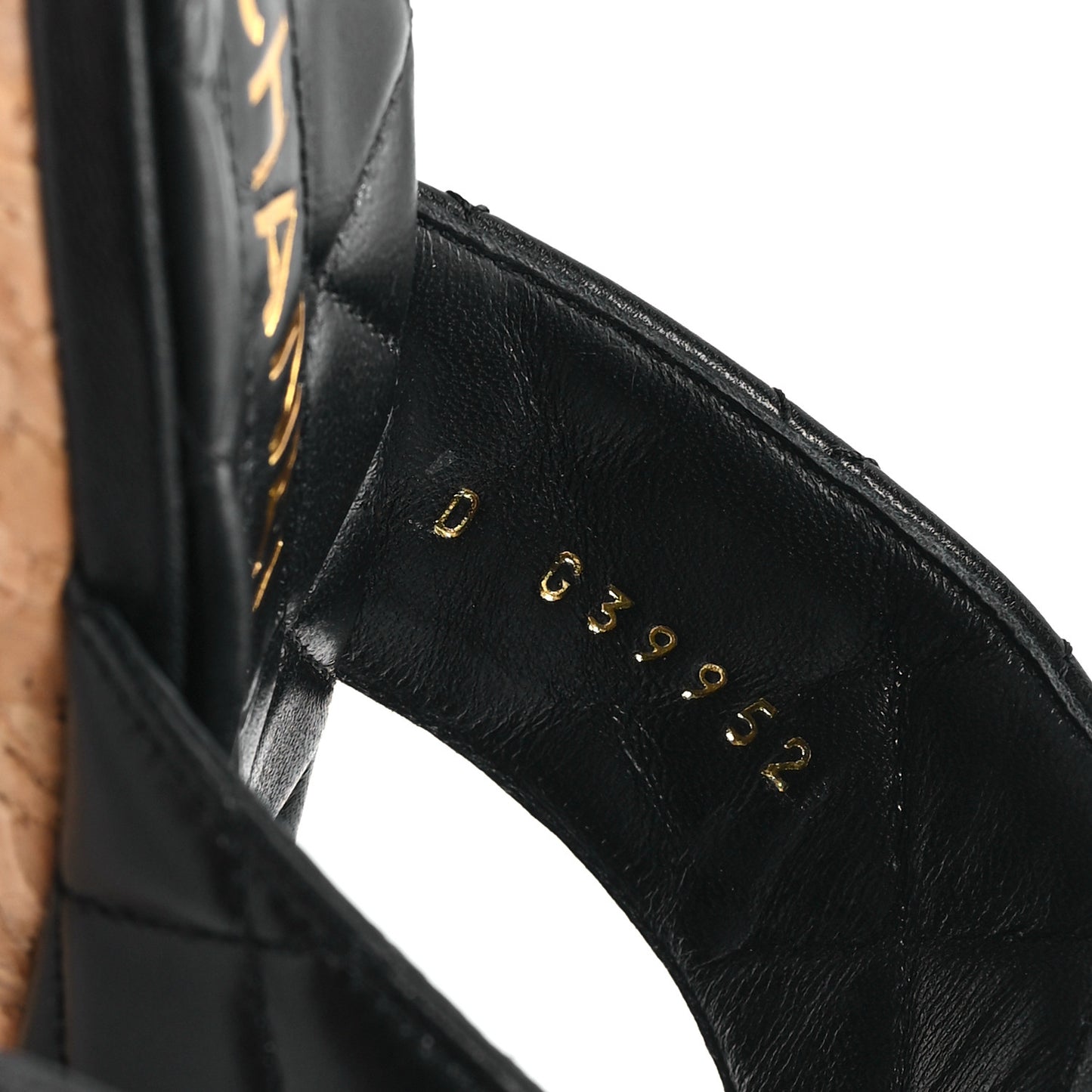 Shiny Goatskin Cork CC Wedge Sandals 39 Black