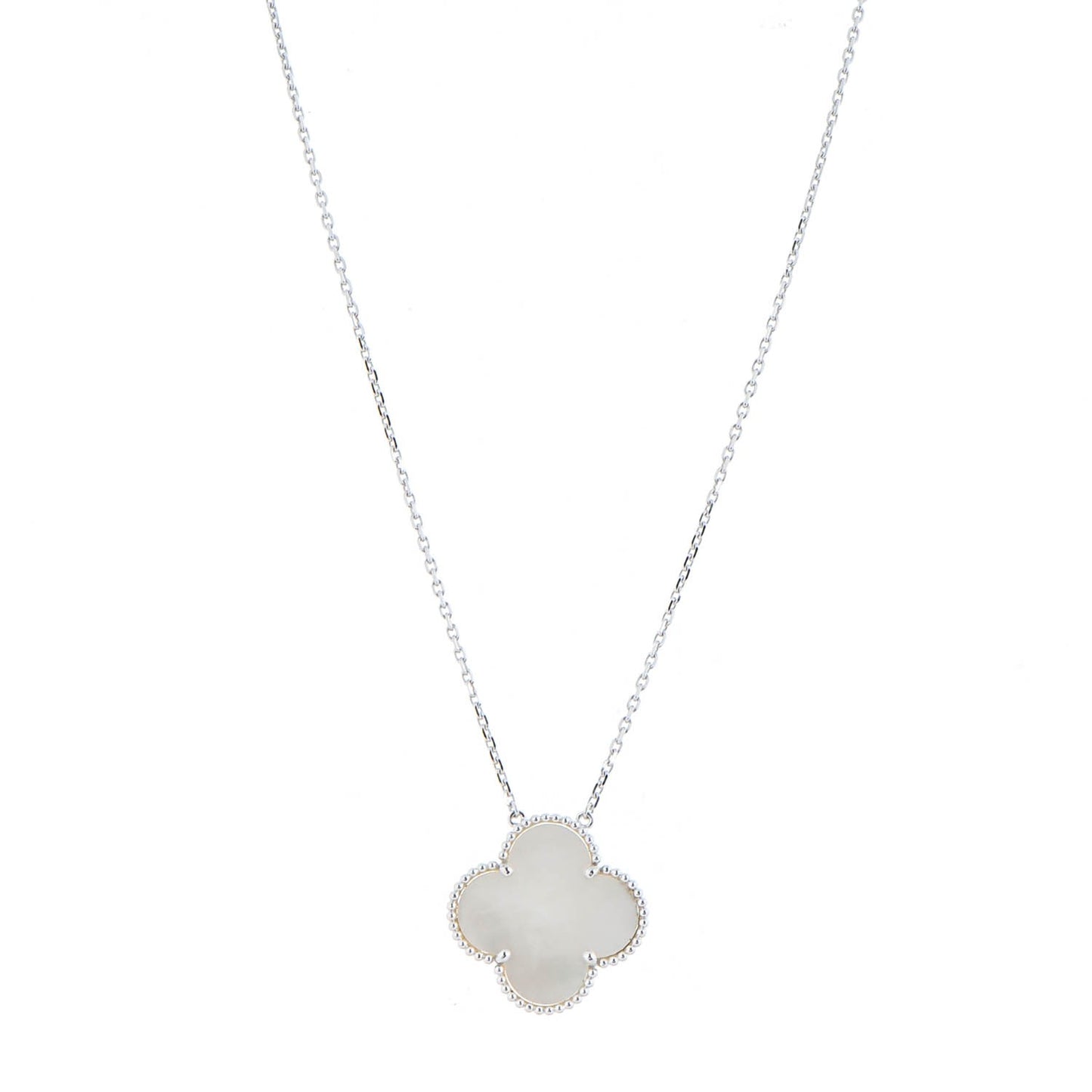 18K White Gold Mother of Pearl Magic Alhambra Pendant Necklace