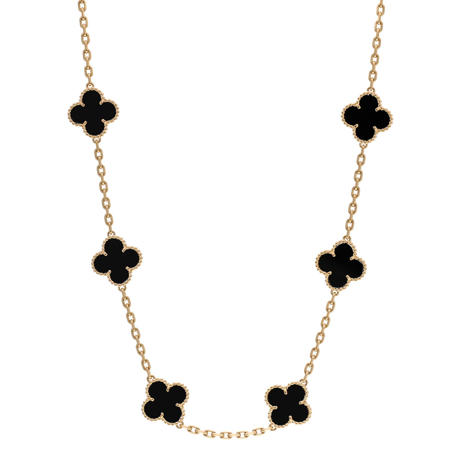 Van Cleef & Arpels 18K Yellow Gold Black Onyx 10 Motifs Vintage Alhambra Necklace 1 of 6