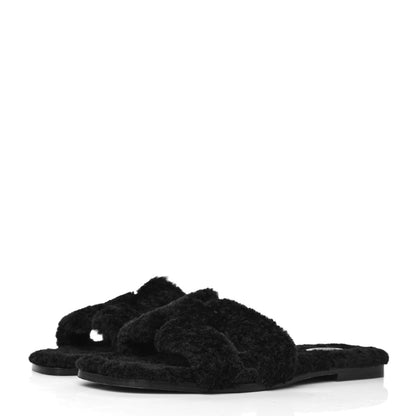 Hermes Woolskin Oran Sandals 42 Black 3 of 7