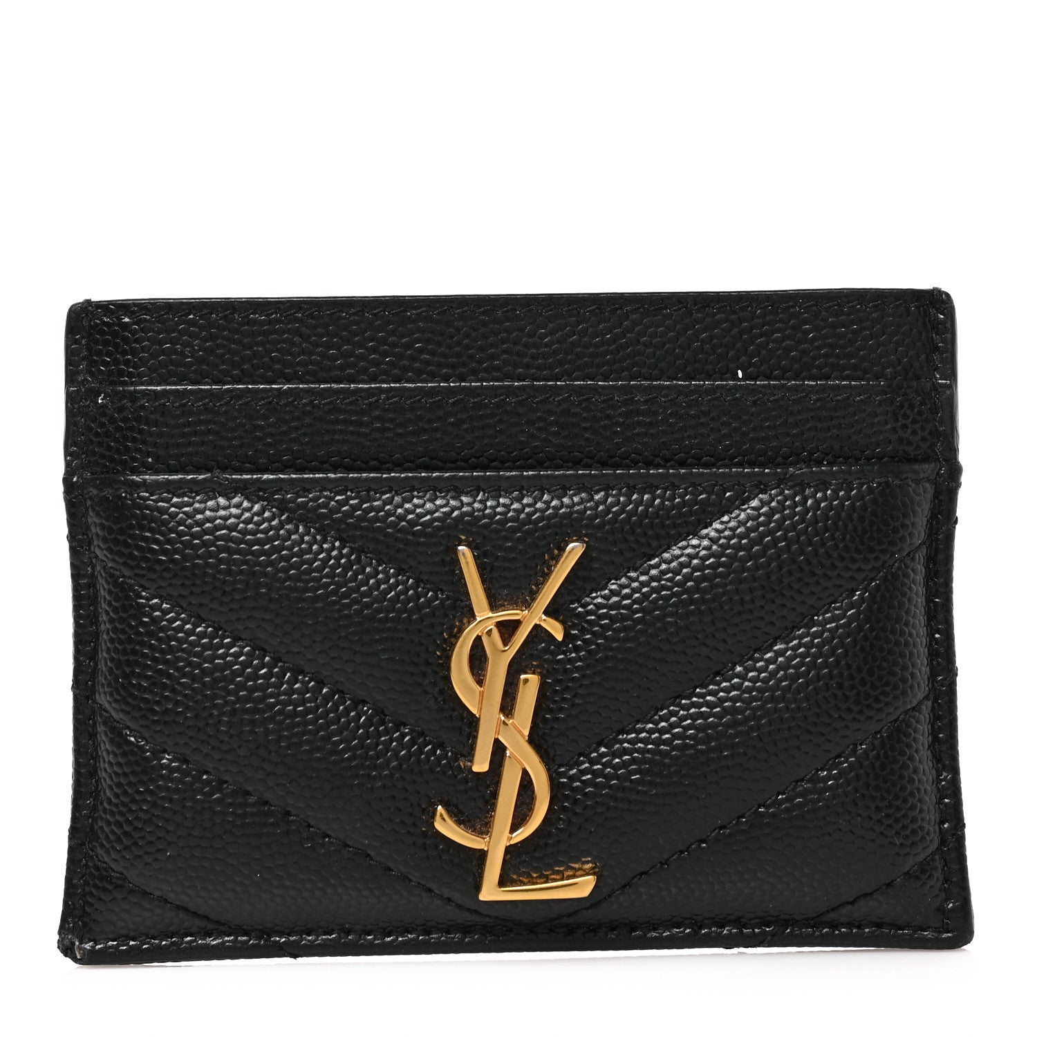 Saint Laurent Grain De Poudre Matelasse Chevron Monogram Credit Card Case Black 1 of 6