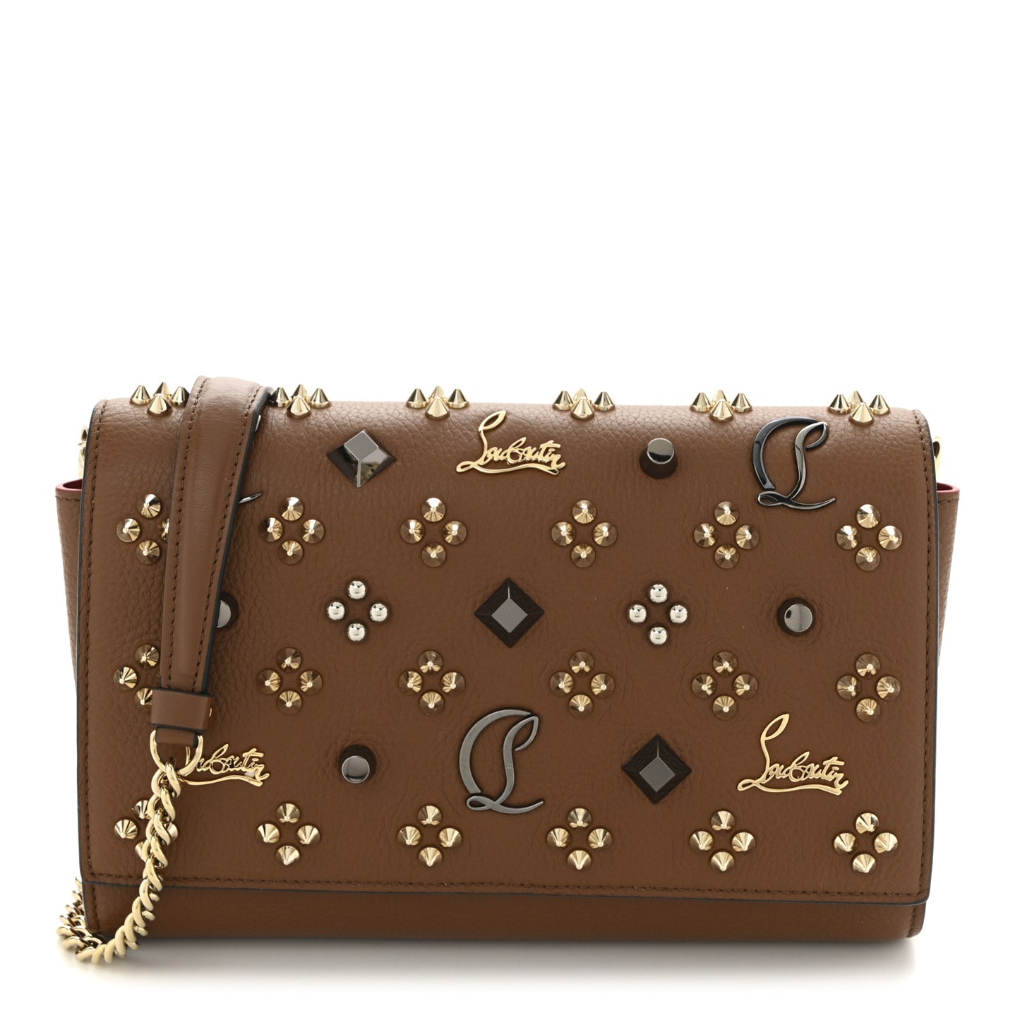 Calfskin Spikes Loubinthesky Paloma Wallet On Chain  Biscotto