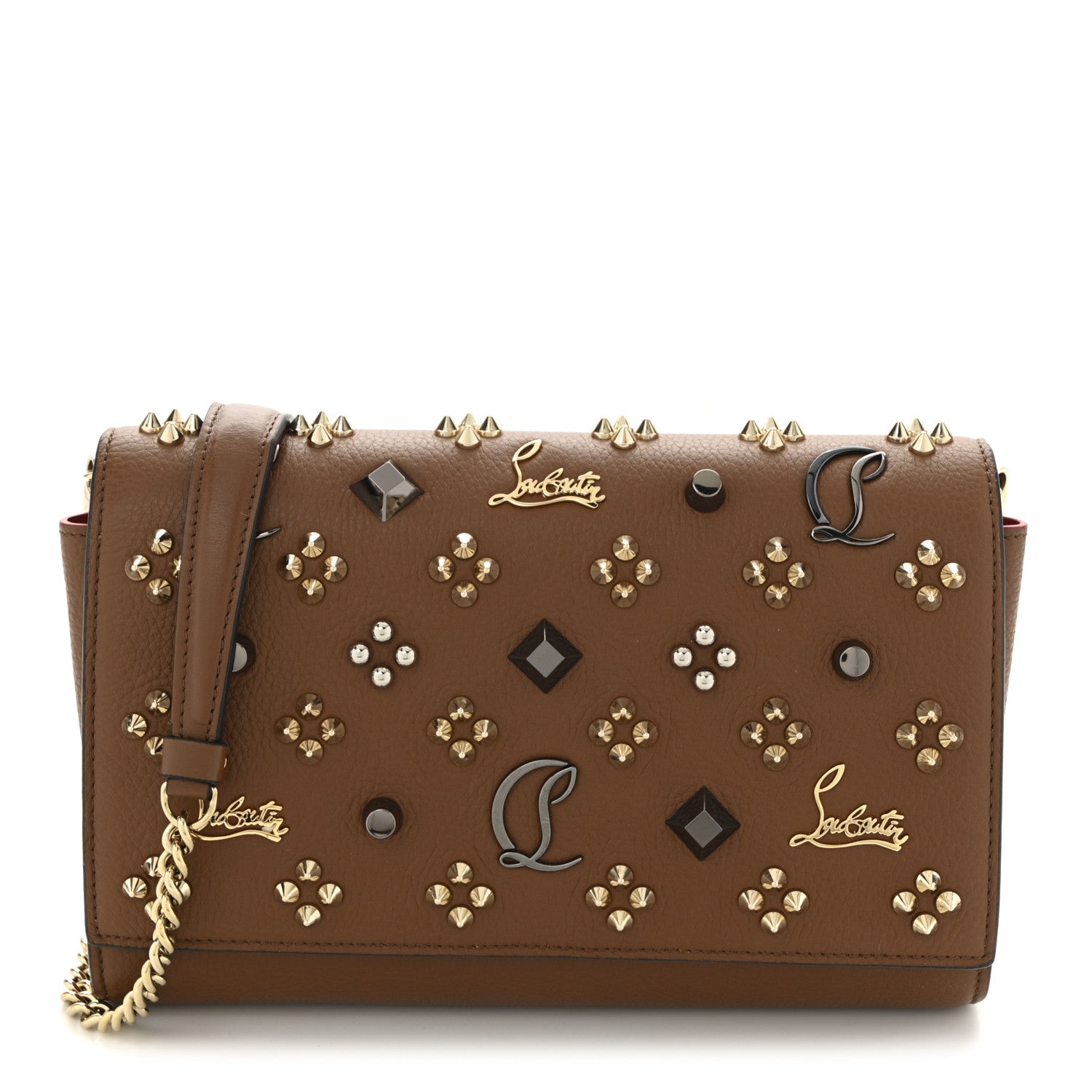 Christian Louboutin Calfskin Spikes Loubinthesky Paloma Wallet On Chain  Biscotto 1 of 11