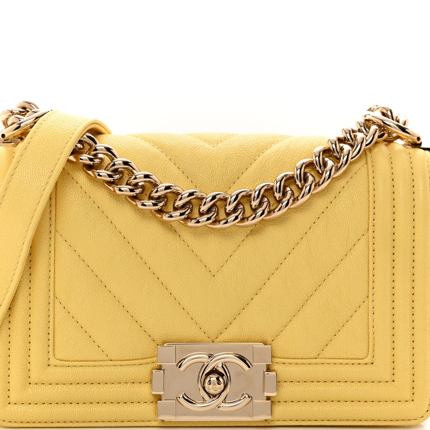 Chanel Caviar Chevron Quilted Small Boy Flap Yellow 8 of 10