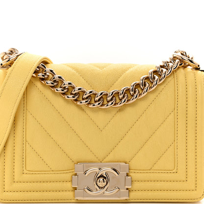 Chanel Caviar Chevron Quilted Small Boy Flap Yellow 8 of 10