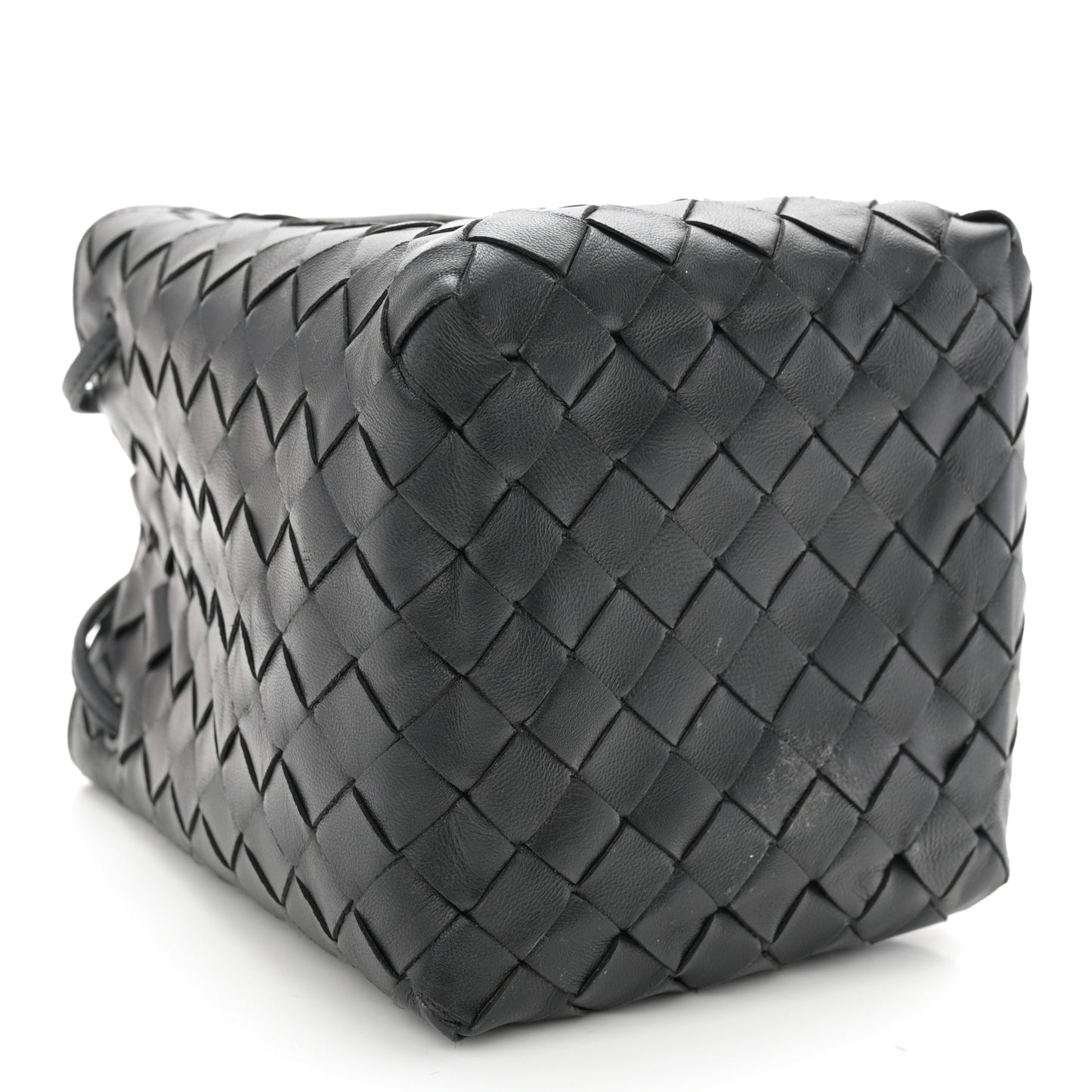 Nappa Intrecciato Small Drawstring Bucket Bag Black