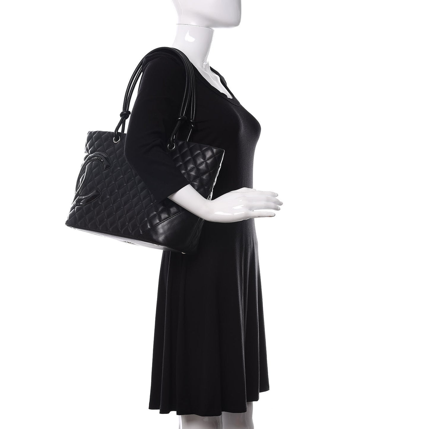 Calfskin Quilted Large Cambon Tote Black
