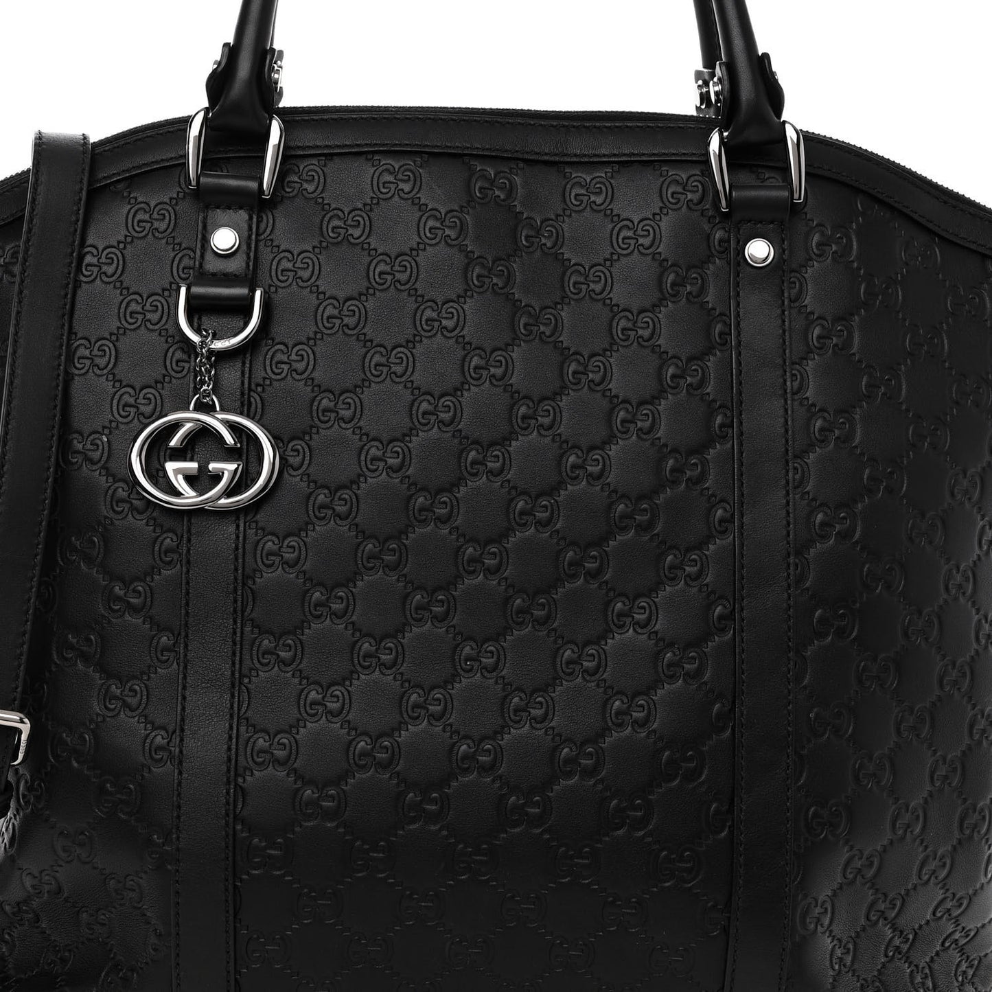 Guccissima Large GG Charm Convertible Dome Satchel Black