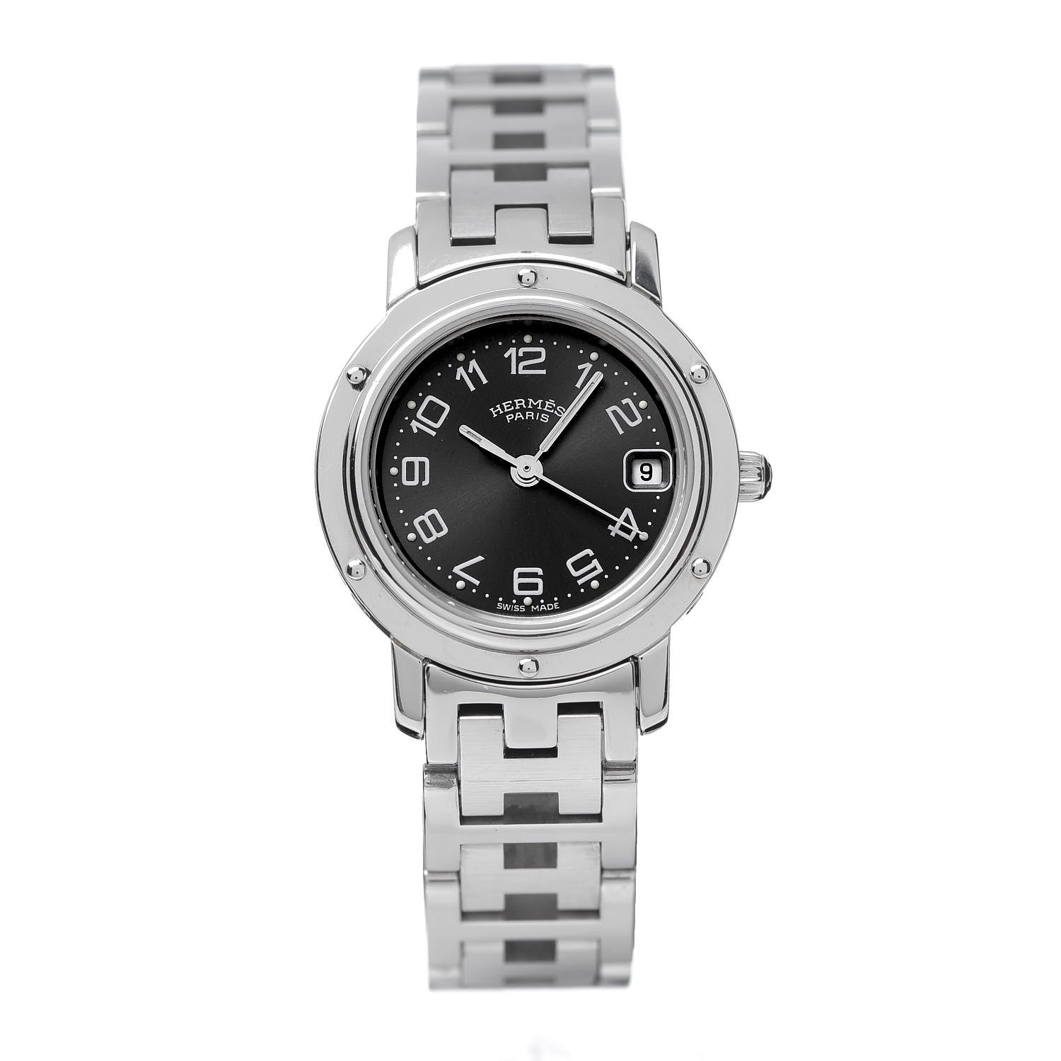 Hermes Stainless Steel 24mm Clipper Quartz Watch Gray 1 of 6