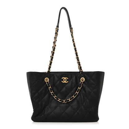 Chanel Caviar Quilted Small Trapezoid Chain Shopping Tote Black 1 of 12