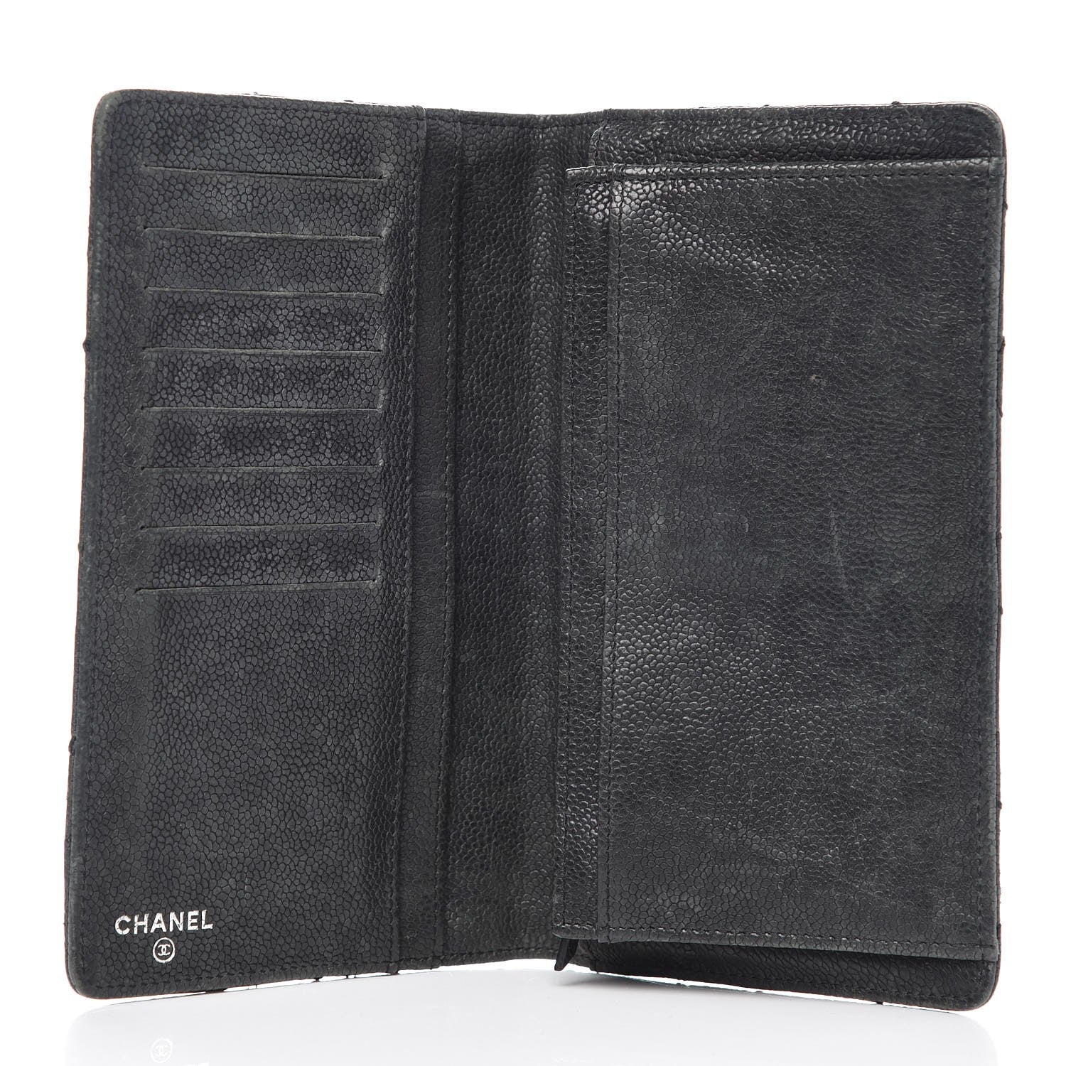 Chanel Distressed Caviar Stitched Outdoor Yen Wallet Black 5 of 13