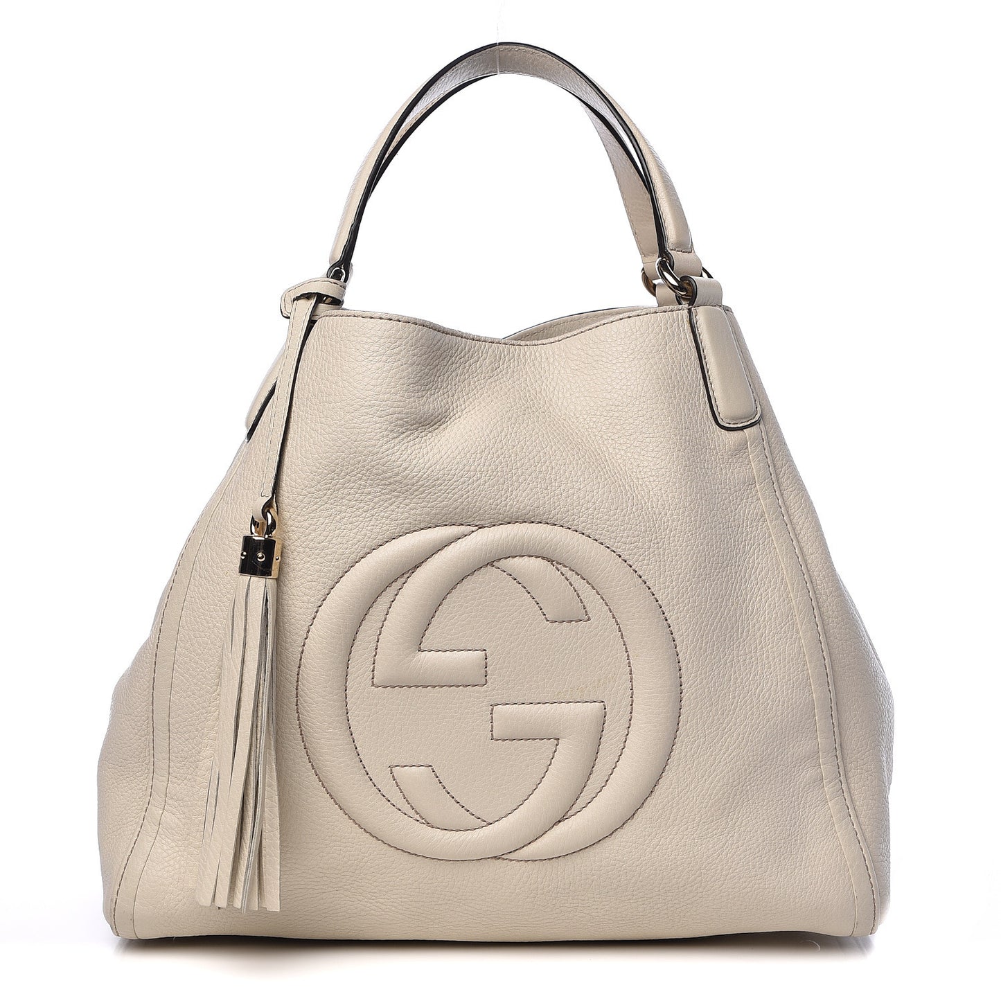 Pebbled Calfskin Medium Soho Shoulder Bag Off White