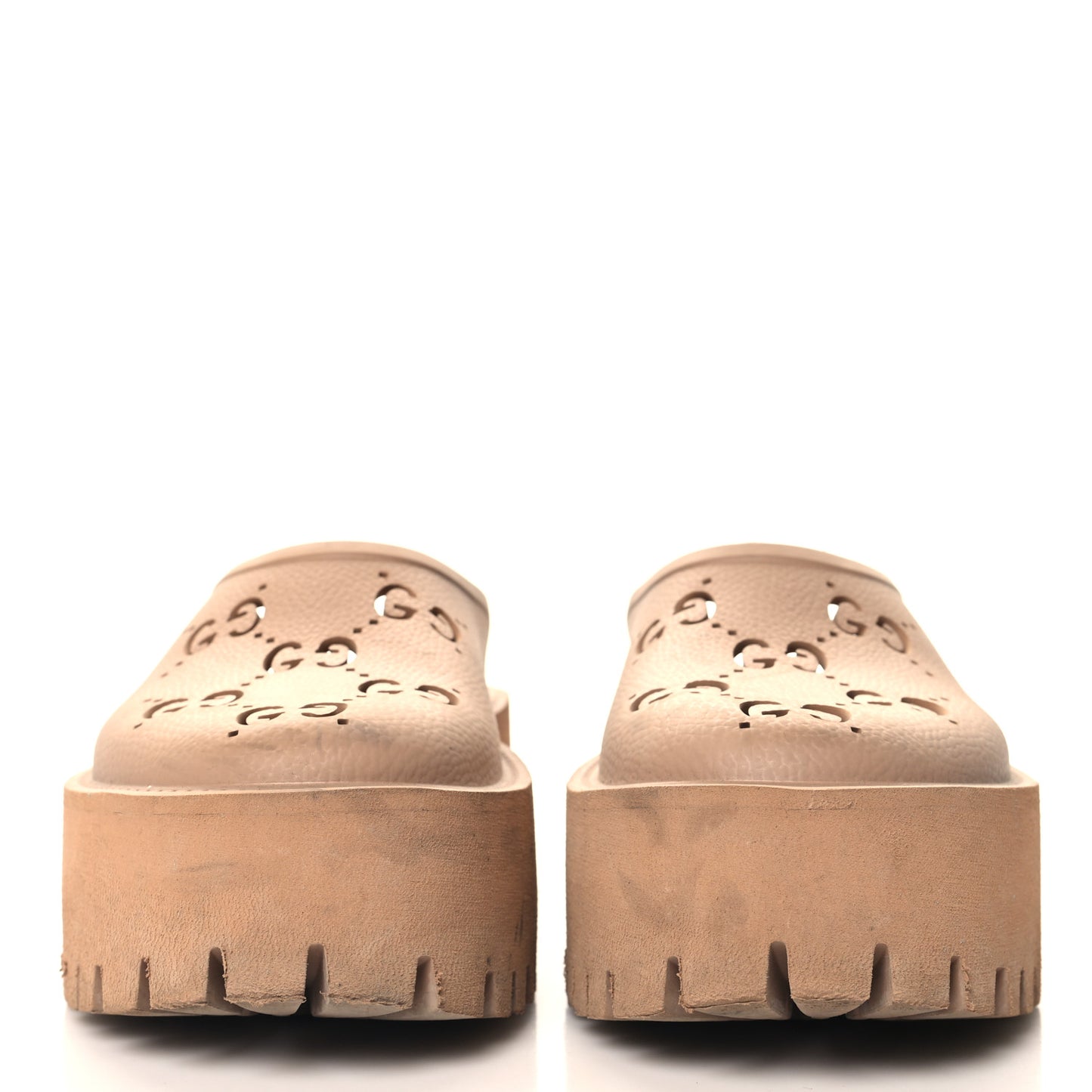 Rubber GG Monogram Perforated Elea Platform 55mm Lug Sole Sandals 37 Vintage Camel