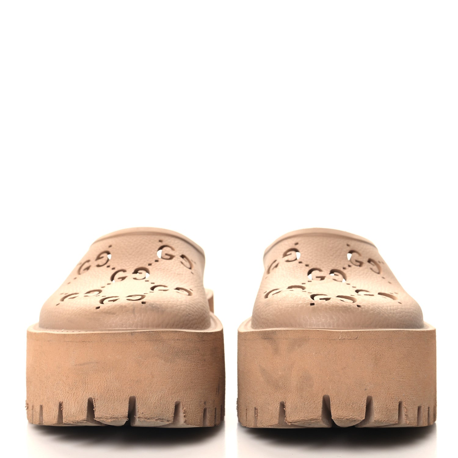 Gucci Rubber GG Monogram Perforated Elea Platform 55mm Lug Sole Sandals 37 Vintage Camel 3 of 9