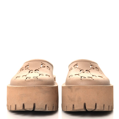 Gucci Rubber GG Monogram Perforated Elea Platform 55mm Lug Sole Sandals 37 Vintage Camel 3 of 9