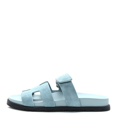 Hermes Suede Goatskin Womens Chypre Sandals 38 Vert D'eau 1 of 8