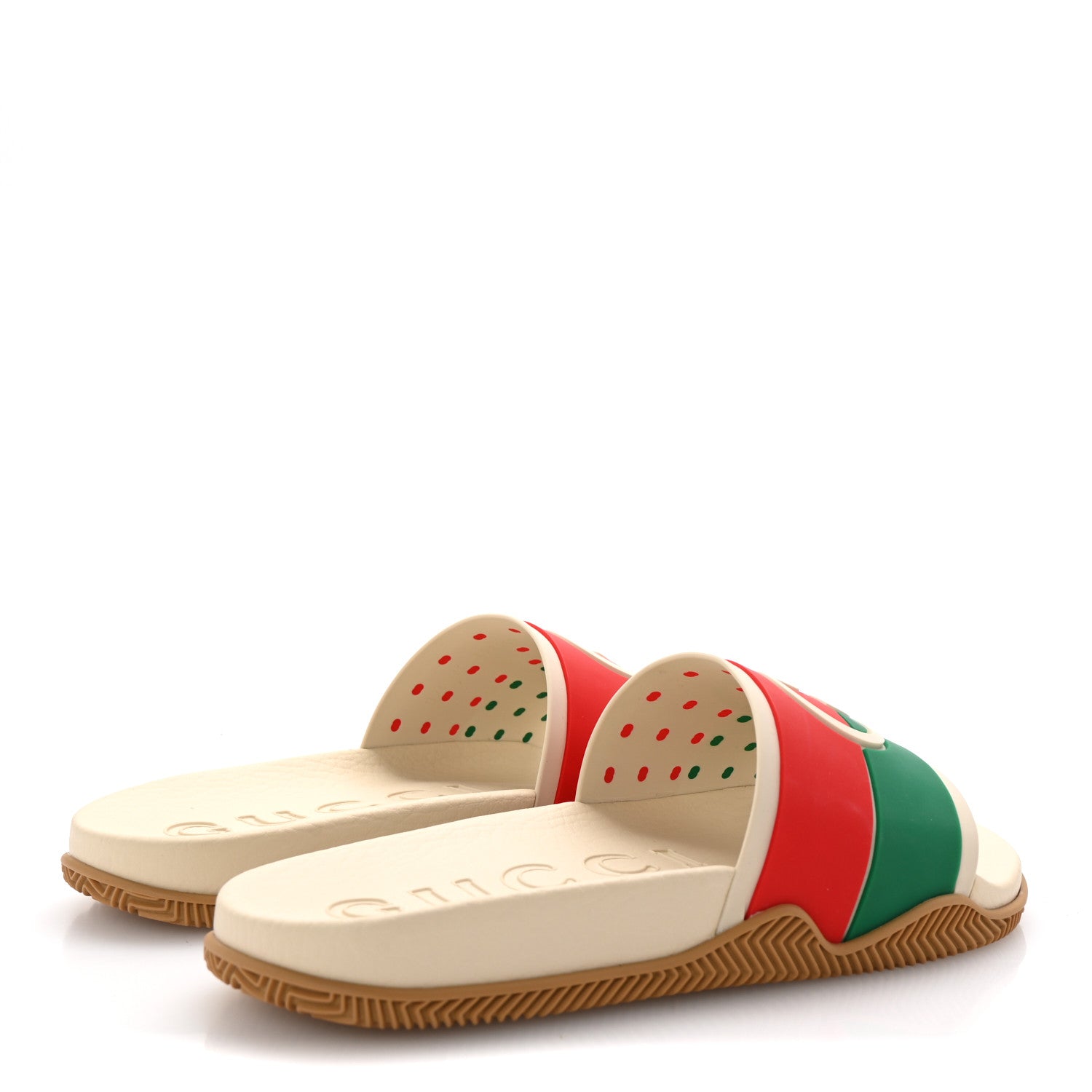 Gucci Rubber Web Womens Interlocking G Slide Sandals 37 Mystic White Green Red 5 of 9