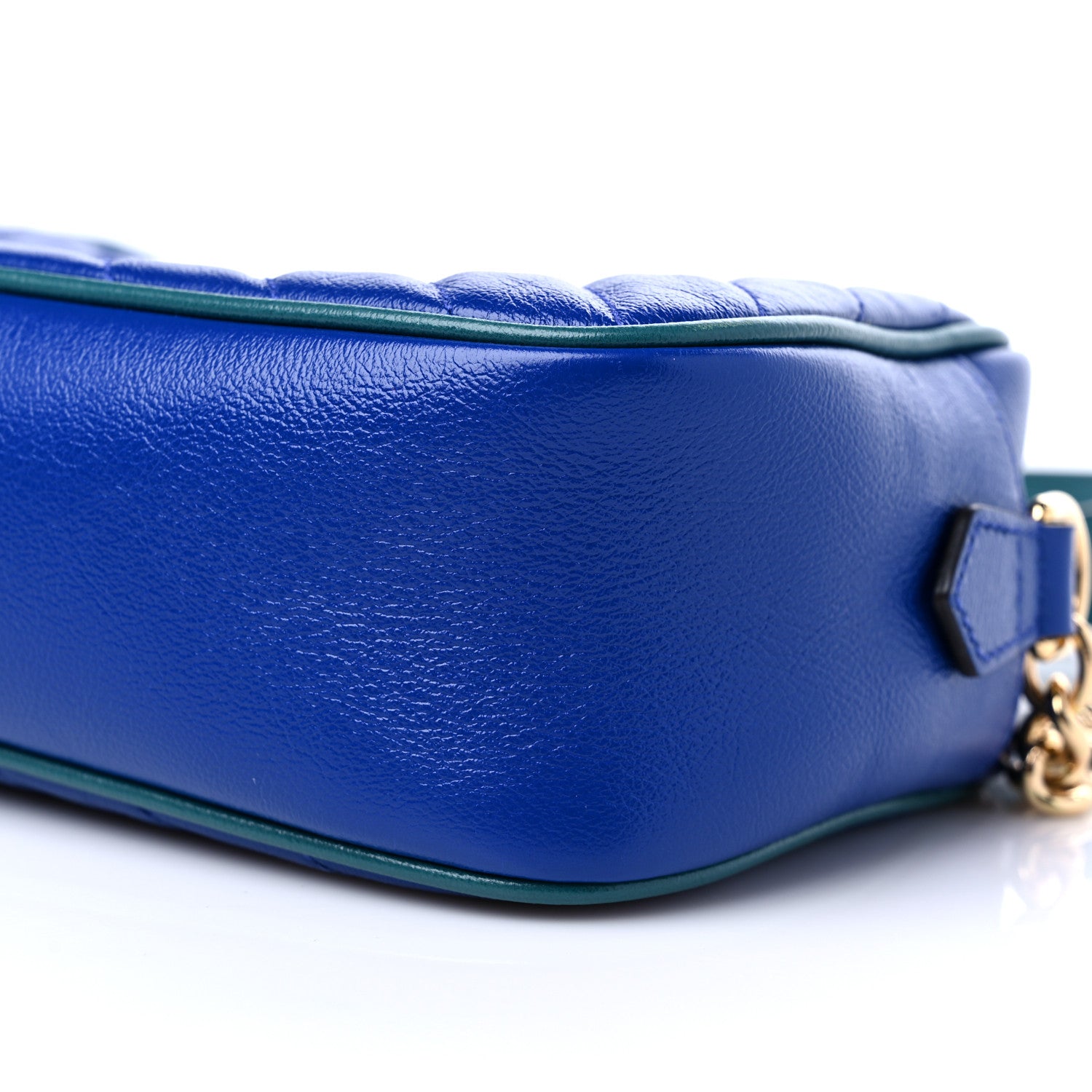 Gucci Azalea Calfskin Enamel Matelasse Diagonal Small Torchon GG Marmont Chain Shoulder Bag Imperial Blue Pavone 10 of 14