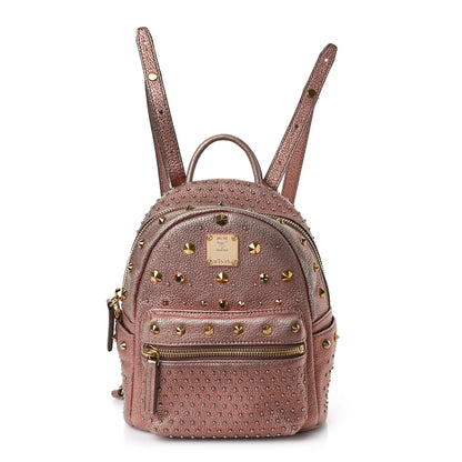 MCM Metallic Calfskin Stud X-Mini Stark Bebe Boo Backpack Pink 1 of 8