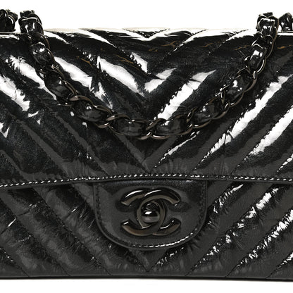 Chanel Patent Metallic Crumpled Calfskin Chevron Quilted Mini Rectangular Flap So Black 7 of 12