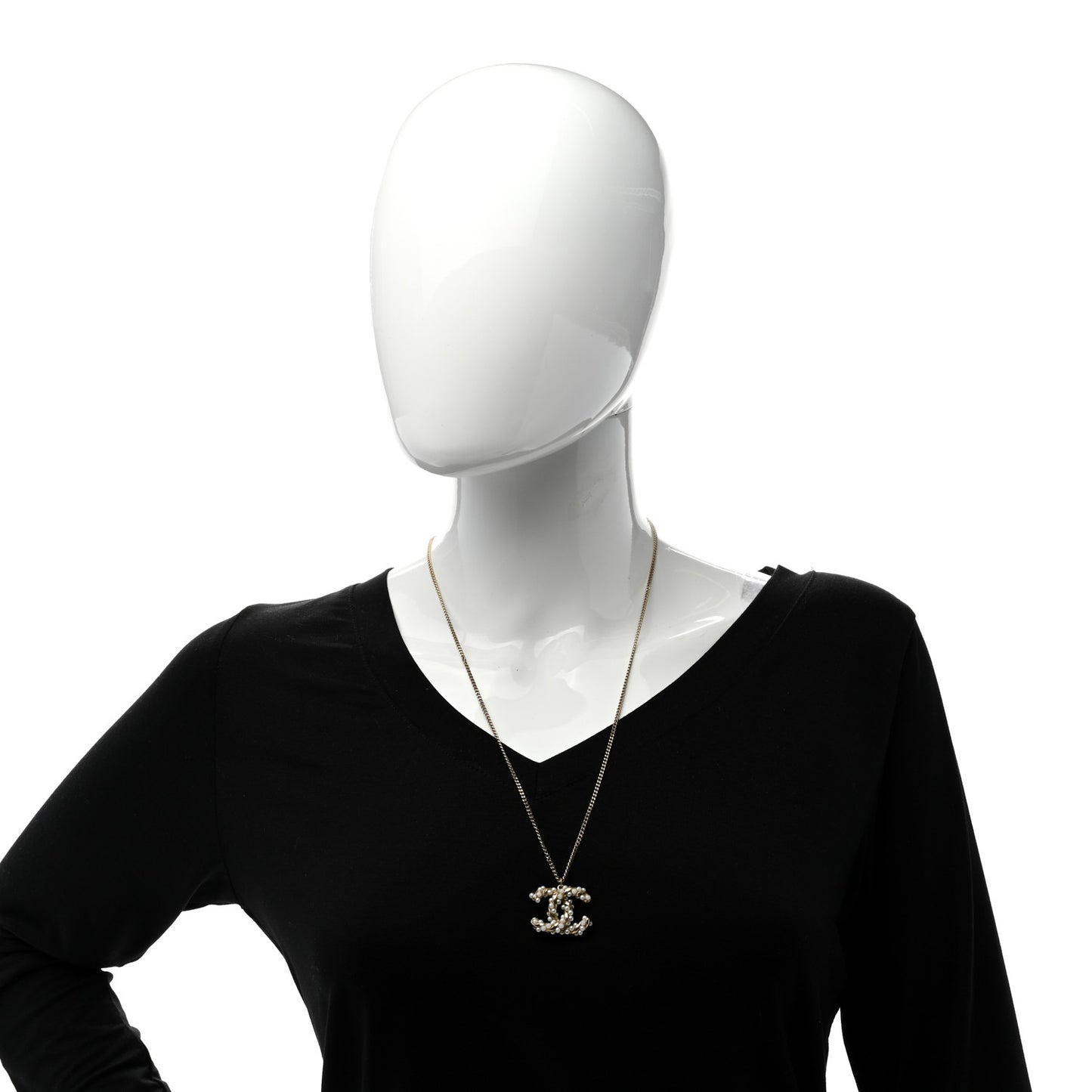 Metal Pearl CC Drop Necklace Gold